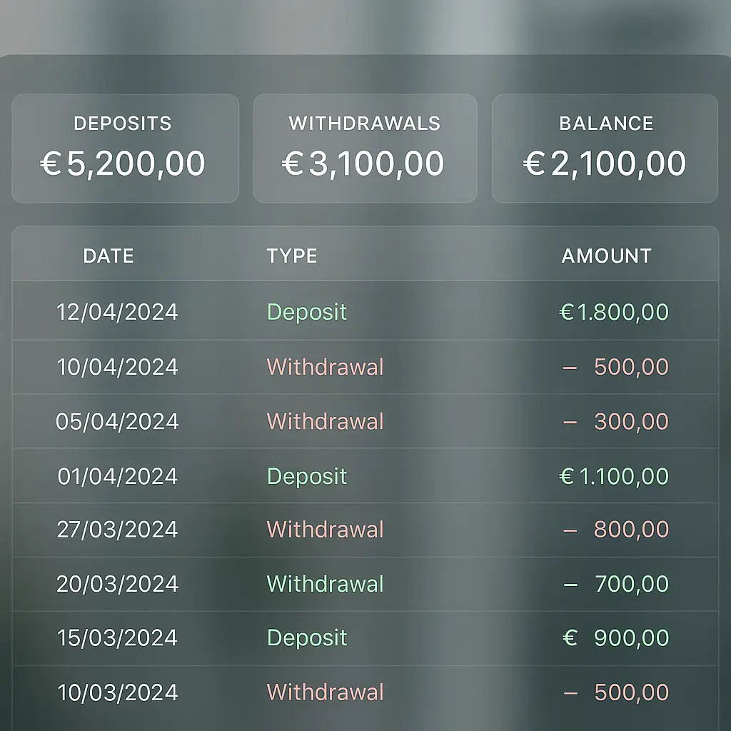 Transaction history display
